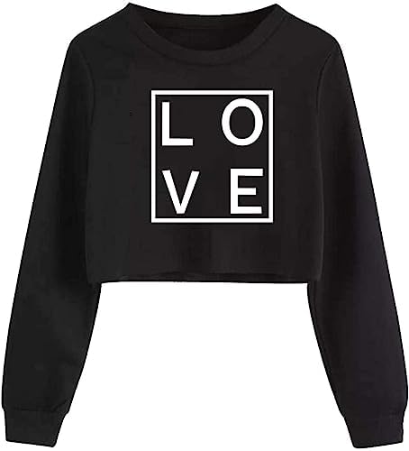 XLXUXU Crop Tops for Girls Kids Cute Aesthetic Cartoon Graphic Sweatshirt Teen Long Sleeve T-Shirts