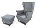 Produktbild Ohrensessel Sessel King - Lounge Sessel mit Armlehnen - Retro Stuhl aus Stoff mit Holz Füßen - Polsterstuhl für Esszimmer & Wohnzimmer (Grau (Inari 91), mit Hocker)