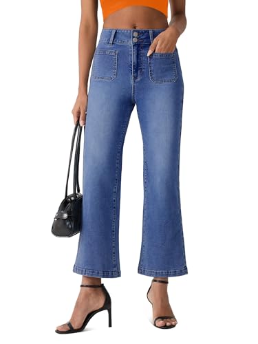 Crop Jeans for Women High Waisted Cropped Flare Jeans Wide Leg Denim Pants