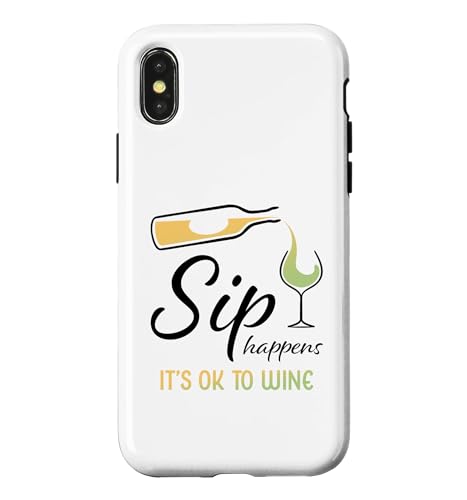 Sip Happens It's OK To Wine �������냏�C���O���X ���C���h�����N �X�}�z�P�[�X iPhone X/XS �p