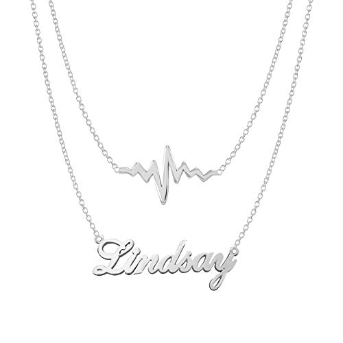 925 Sterling Silver Personalized Heartbeat Name Necklace Pendant Custom Made with Any Names