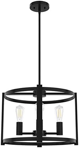 Hunter - Astwood 4-Light Matte Black, Medium Size Chandelier, Dimmable, Caged Style, Drum Shaped, for Bedrooms, Kitchens, Dining, Living Rooms - 19133
