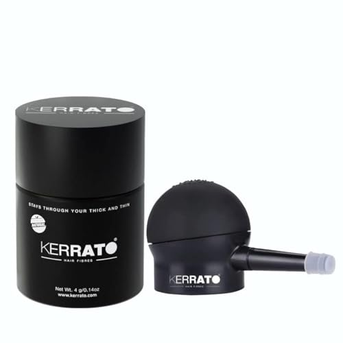 Image of Kerrato Hair Fibres 4g (Natural Black) with Pump Applicator Combo Pack | Natural Keratin Hair Thickening Fibres for Men & Women | Conceal Thinning Hair Instantly