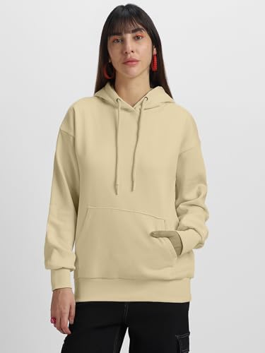Image of JUNEBERRY Cotton Fleece Regular Fit Hooded Sweatshirt Lastest Back Graphic Printed Winter Hoodies for Women (Available in Colors: Black, SOYA Bean, Orange, Marshmellow, White & Lilac)