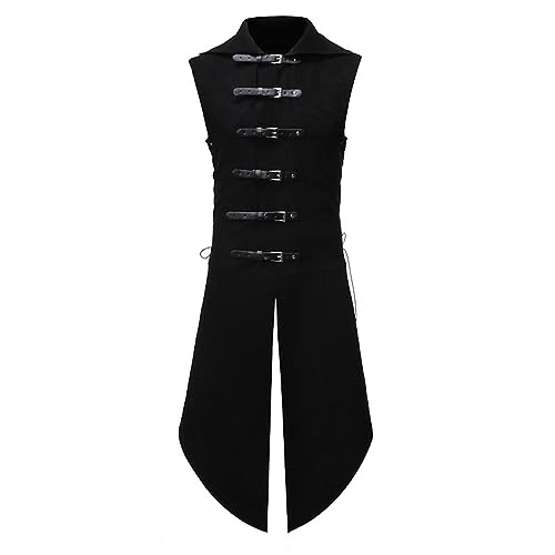 Ctreela Gothic Men Sleeveless Tailcoat Steampunk Vest Vintage Buckle Jacket Waistcoat Coat Victorian Frock Long Trench Coats3