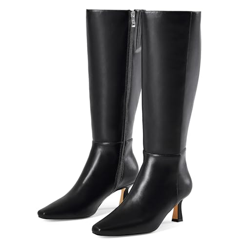 GENSHUO Knee High Boots for Women, 2 Inch Low Kitten Heel Tall Boots, Square Toe Long Dress Boots with Side Zipper, Fashion Fall Winter Knee-High Boot3