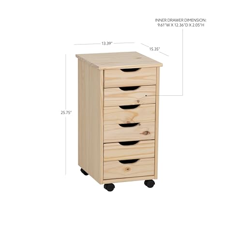 Linon Home Decor Products Corinne Six Drawer Storage, Natural Rolling Cart
