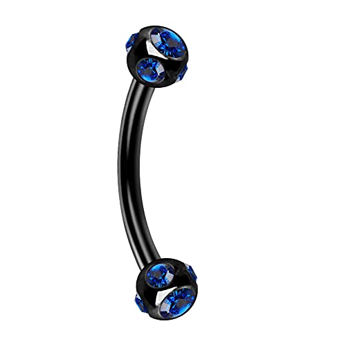 Monster Piercing Azul Oscuro Doble Multi Bola De Piedra De Cristal Negro Anodizado Calibre 16 Acero Quirúrgico Banana Ceja Piercing Bar Joyería