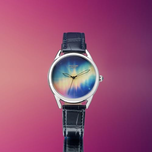 Image of Sonata Poze 8 Quartz Analog Northern Lights Inspired Watch for Unisex with Blue Luminous Dial & Dark Blue Leather Strap - SP70100SL03W