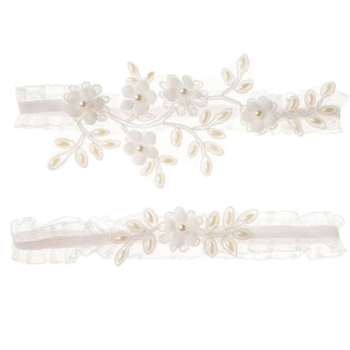 Wedding Garter for Bride,Bridal Garter Set Stretchy Lace Leg Garter with Flower Floral, White Garter for Bride