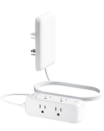 Olcorife Flat Outlet Extender with Cover, Flat Plug Power Strip with 6 AC Outlets, 2000 Joules Surge Protector, 3FT Flat Extension Cord, Home Office Travel Dorm Room Essentials