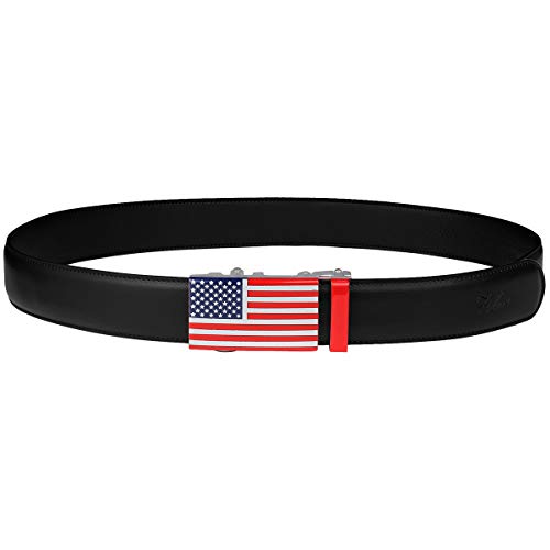 Falari Leather Dress Belt Ratchet Belt Holeless Automatic Buckle Adjustable Size 8001 (8172-Usa Flag (Black), Fit From 28 To 36") #TOP3