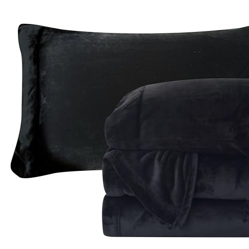 Elegant Comfort Luxuriously Soft 4-Piece Velvet Plush Flannel Sheet Set - Premium Quality - Cozy Warm, Anti-Static, Non Pilling Fuzzy Velvet Flannel Fleece Deep Pocket Sheet Set - Twin, Black