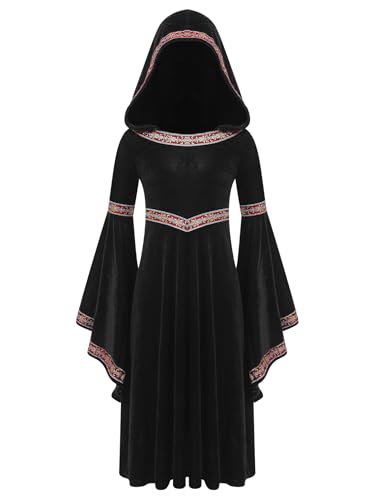 Agoky Disfraz Reina Medieval Niña Vestido Victoriano con Capucha Vestido Larga Gótico De Terciopelo...