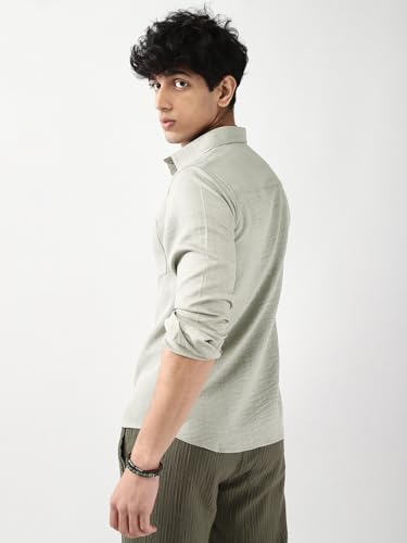 Image of Urbano Fashion Men's Linen Blend Full Sleeve Relaxed Fit Casual Solid Shirt