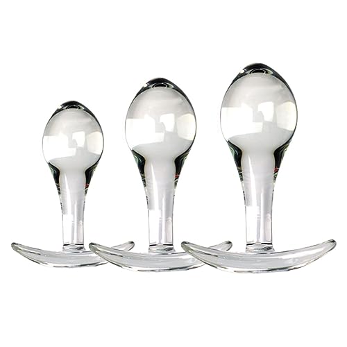 HCUDFN 3 pezzi di plug anale in vetro trasparente, dildo anale in vetro, set di plug anali in vetro con base a T, dildo anale in vetro, giocattolo sessuale for donne, uomini e coppie
