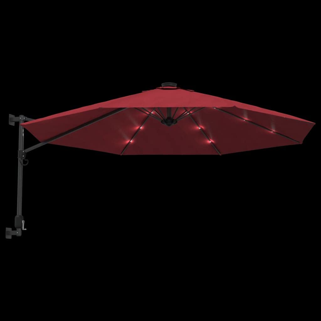 Homgoday Parasol, 290 cm jasny czerwony LED parasol ścienny, parasol przeciwsłoneczny, parasol ogrodowy, parasole przeciwsłoneczne, parasole zewnętrzne, parasol plażowy, wiatroszczelny parasol