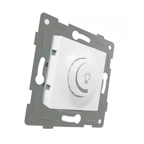 Regulador de luz empotrable blanco, ajuste de intensidad y diseño moderno, ideal para controlar la iluminación en interiores.