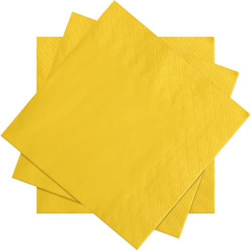 100 Stück 2-lagige Salbei-Cocktail-Servietten Einweg-Servietten für Abendessen, Hochzeit, Party, Geburtstag, Brautjubiläum, Empfang, 12,7 x 12,7 cm (gelb) Cover