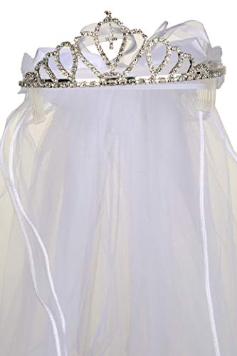 Girls first communion veil with tiara satin bow crown wedding bridal baptism
