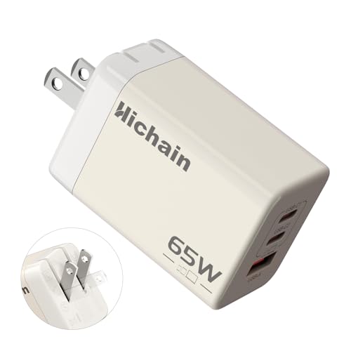 Hichain 65W USB C Phone Charger, 3-in-1 Wall Charger for iPhone 17/17 Pro, GaN 3-Port USB Fast Charging Plug Portable Charger Block for MacBook Pro/Air, iPad Foldable Compact Watt Chargers