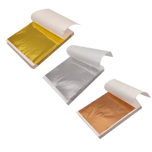 SUPVOX Hojas de Pan de Oro para Manualidades 300 Piezas Tricolor Oro Plata Rosa Láminas para Pintura Artística Decoración de Muebles y Bricolaje Creativo