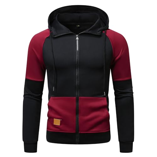 Hoodies for Men Tactical Sweatshirt Vintage Drawstring Hooded Long Sleeve Zip up Jacket Fashion Color Block Hoodies2