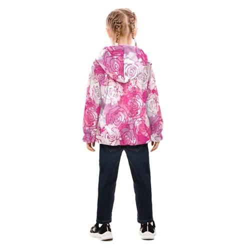 OTVEE Abstract Painting Pink Rose Kids Hoodie Jacket Fall Spring Full Zip Warm Outwear Coat4