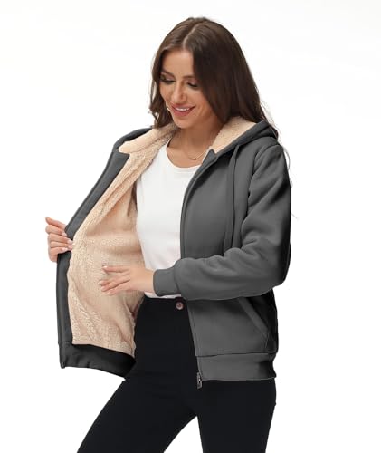 GEEK LIGHTING Womens Zip Up Hoodie Fleece Lined Jacket Sherpa Lined Sweatshirt Warm Winter Fashion Coat for Women4