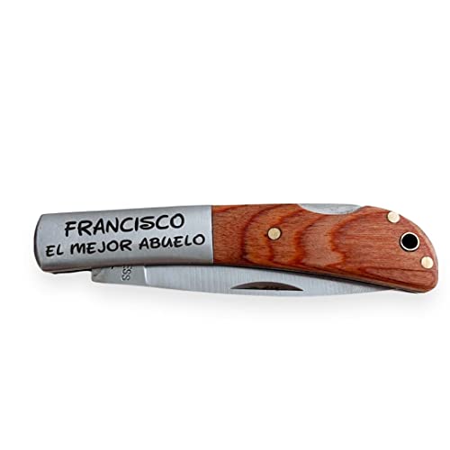 Miniatura 3 de Regalo Grabado - 1 Navaja Personalizada De Acero Inoxidable Y Madera Grabado Texto Personalizable En Ambas Caras Regalo De Cumpleaños, Día Del Padre, Bodas, Comunión 1 Unidad