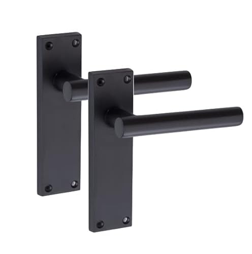 Golden Grace Door Handle Straight T-Bar Modern Lever Backplate for Latch, Matt Black Finish, 1 Pair - 150mm x 40mm