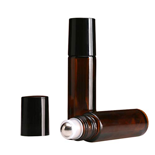 BQBQERT Frascos roll-on de vidro âmbar de 10 ml com rolo de aço inoxidável