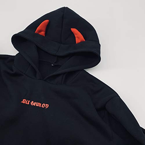 Ladies Devil Wings Horns Casual Hoodie, Black : Amazon.com