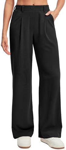 Ewedoos Weite Hosen Damen Stoffhose Elegant Anzughose Wide Leg Stretch Hose Damen Hohe Taille Palazzo Hosen mit Taschen für Büro Freizeit Business Outfit