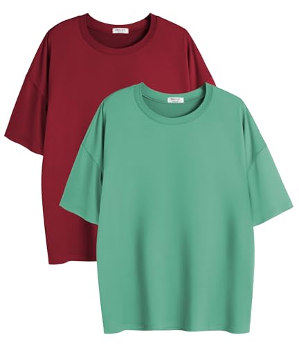 Image of Ekouaer 2 Pack Womens Tops Short Sleeve Oversized T Shirts Summer Spring Tops 2025 Basic Casual Tee Top S-XXL