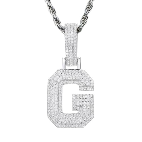 S925 Sterling Silver Moissanite Pendant Men,Platinum Plated Solid Heavy Iced Out Hip Hop Jewelry,A-Z Letters 0-9 Numbers Mens Name Necklace Personalized Gifts