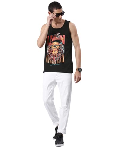 Veirdo® Pure Cotton Regular Fit Sleeveless Scoop Neck Black Lion Printed Casual Vest for Men & Boys (TSH_G4_Lion_BLK) - Image 5