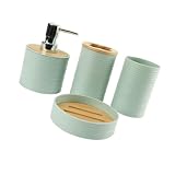 Contenitori da bagno a forma di onda, 4 pezzi, con coperchi per piante in canna naturale, in polimero, portasapone, portasapone, design ondulato, organizer per mensola doccia