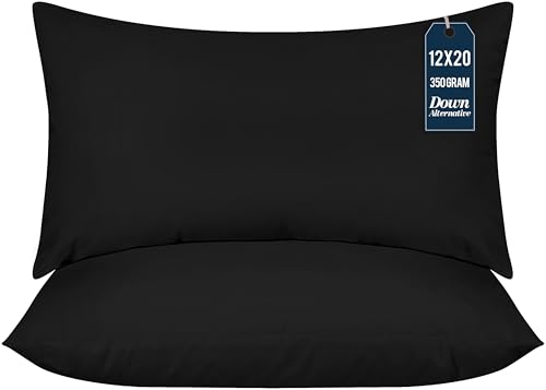 Utopia Bedding Throw Pillows (Pack of 2, Black), 12 x 20 Inches Indoor Decorative Pillow Insert for Sofa, Bed and Couch