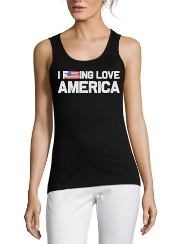 Débardeur I Love America femme noir en coton stretch sans manches