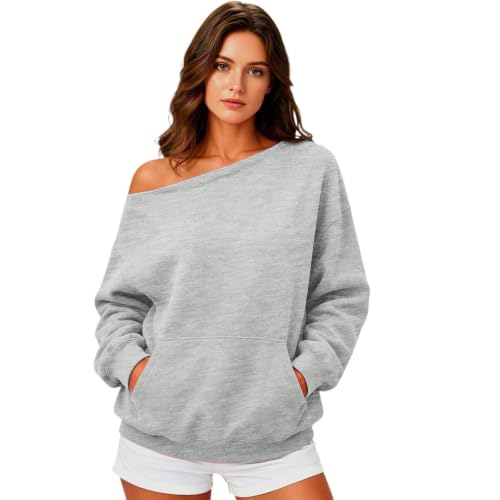 JiXiang Off The Shoulder Sweatshirt Women Oversized Long Sleeve Tops Y2k Loose Fit Basic Pullover 2026 Fall Travel Shirts - image 4