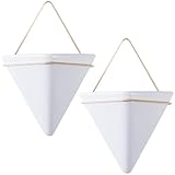 ESiiFuu Wall Plant Holder Hanging Planter, 2PCS Geometric Triangle Wall Plant Holder, Ceramic Wall Mounted Plant Holder, for Succulent, Faux Plants, Home, White