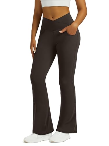 Image of Flare Leggings for Women Yoga Pants with Pockets High Waisted Crossover Flare Leggings Bootcut Casual Yoga Pants