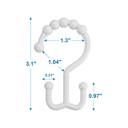 Amazer Plastic Shower Curtain Hooks, Shower Curtain Hooks Rings, Double Shower Curtain Hooks, Shower Hooks for Shower Curtain, White Shower Curtain Hooks for Curtain Liner Bathroom - 12 Pcs - Image 4