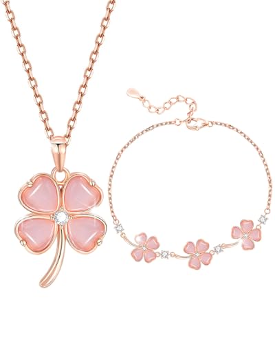 SCJJZ 2Pcs Conjunto de joyas para mujer,Collares y pulseras de mujer, collar de la suerte, joyería para mujer, collar de plata con circonita, Regalos de Joyería