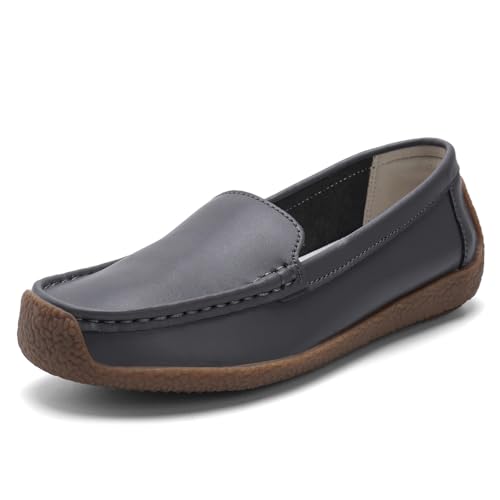 Image of Women's Comfortable & Lightweight Leather Loafers Slip-Ons Driving Walking Mocs Boat Shoes Cute Business Casual Dress Shoes Work Flats for Women