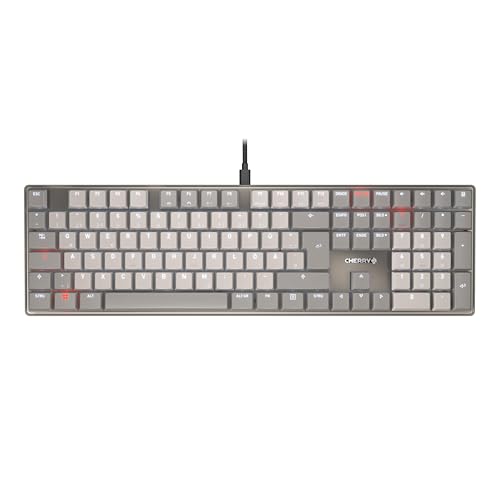 CHERRY KC 500 MX LP, Clavier Mécanique Profil Bas, Disposition Allemande (QWERTZ), Filaire (USB-A), Rétroéclairage Blanc, Interrupteurs MX LP 2.0 Ivory, Gris