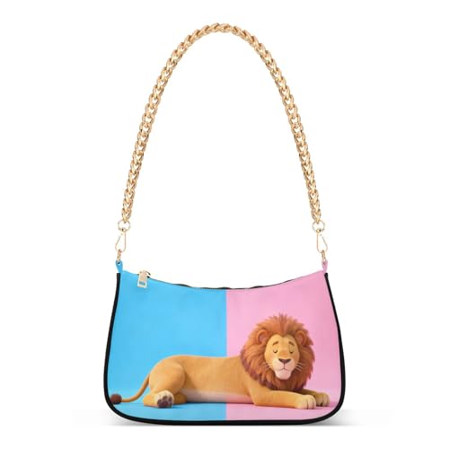 Sac à main tendance rose bleu motif lion pour femme moderne