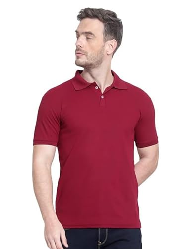 Image of Men's Poly Cotton-Matty Tshirt with Regular Fit Solid Pattern Half Sleeve Standard Length and Button Down Closure|Men's T-Shirts