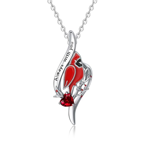 Sterling Silver Cardinal Necklace for Women, 925 Red Bird Spiritual Memorial Engraved Always with You Dainty Inspirational Jewelry Gifts for Loss of Loved